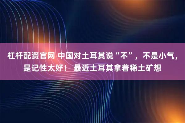 杠杆配资官网 中国对土耳其说“不”，不是小气，是记性太好！ 最近土耳其拿着稀土矿想